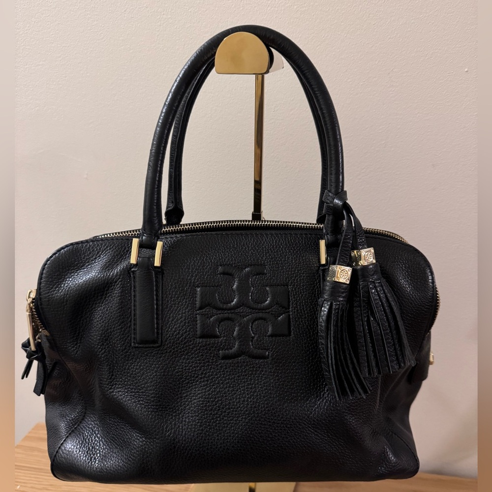 Tory Burch Leather Thea Triple Zip Satchel in Black